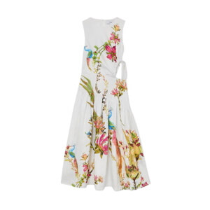 REISS Bianca Linen Floral-Print Cut-Out Midi Dress